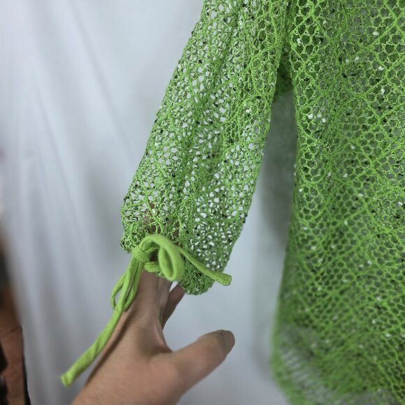 Kaktus Green Open Weave Mesh Cardigan Sweater Women's Size Large - Picture 6 of 14